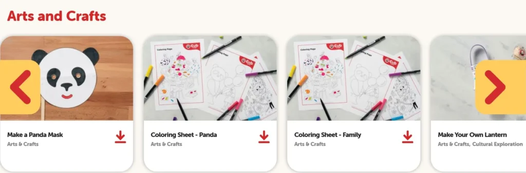 panda express cub club activities and coloring sheets